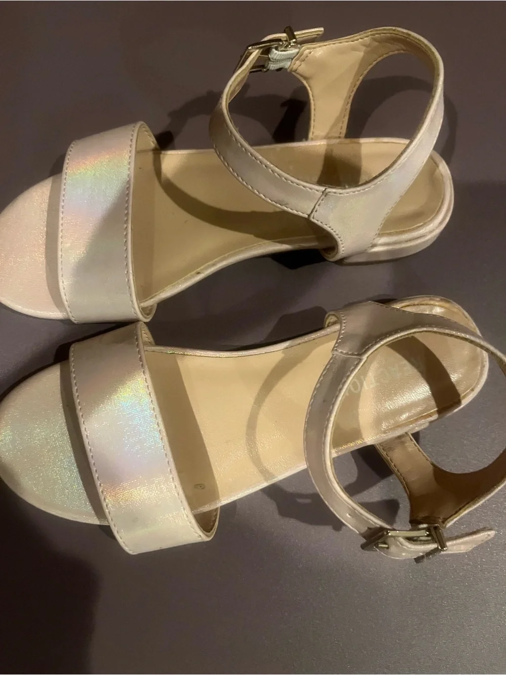 Kenneth Cole Reaction Girls' Iridescent Pearl Ankle Strap Sandals